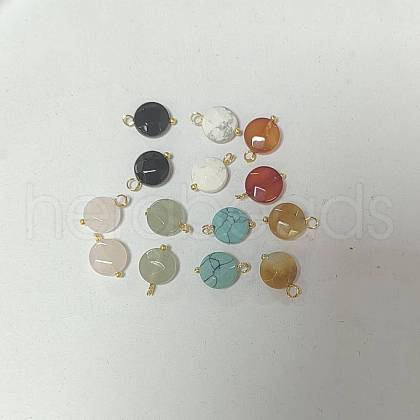 14Pcs 7 Styles Flat Round Faceted Natural & Synthetic Gemstone Pendants PALLOY-AR00010-1