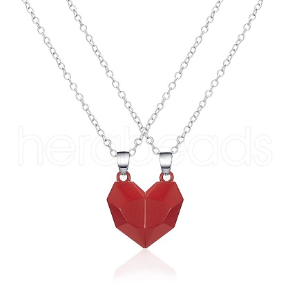 Valentine's Day Stainless Steel Magnetic Heart-shaped Couples Necklace Set with Peach Heart Pendant RE7695-9-1