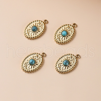 Alloy Synthetic Turquoise Pendants PW-WG09F47-01-1