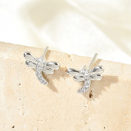 Brass Micro Pave Clear Cubic Zirconia Stud Earrings EJEW-R016-26P-10-1