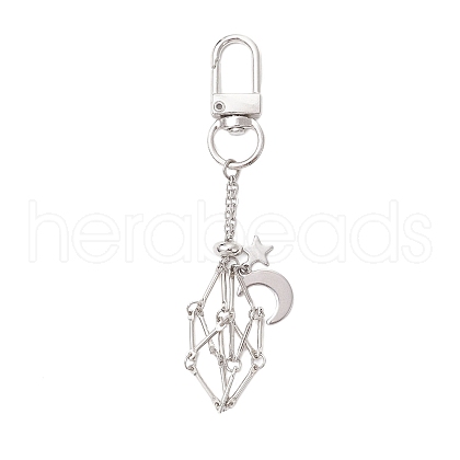 Brass Macrame Pouch Empty Stone Holder Pendant Decoration HJEW-JM03303-02-1