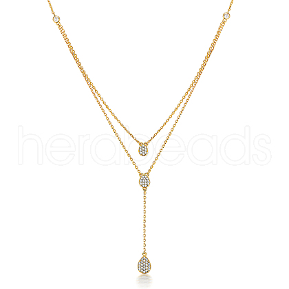 Double Layered 925 Sterling Silver Rhinestone Teardrop Pendant Necklaces ZY1998-1-1