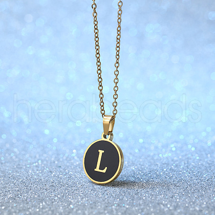Alloy Black Enamel Disc with Initial Pendant Necklaces for Women WGEDF6F-12-1
