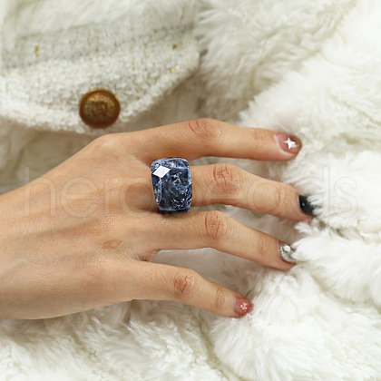 Fashionable 304 Stainless Steel & Natural Sodalite Finger Rings FS-WG90577-23-1