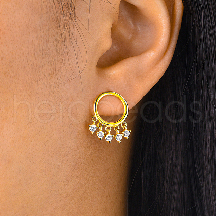 Elegant S925 Sterling Silver Clear Cubic Zirconia Flat Round Stud Earrings KF4961-1