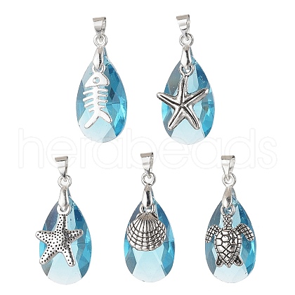 Ocean Themes Alloy & Glass Teardrop Pendants PALLOY-JF03881-1