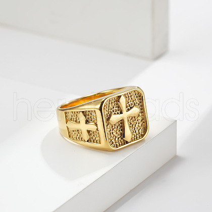 Square with Cross Pattern 304 Stainless Steel Finger Rings for Men FS-WGAC6B1-07-1