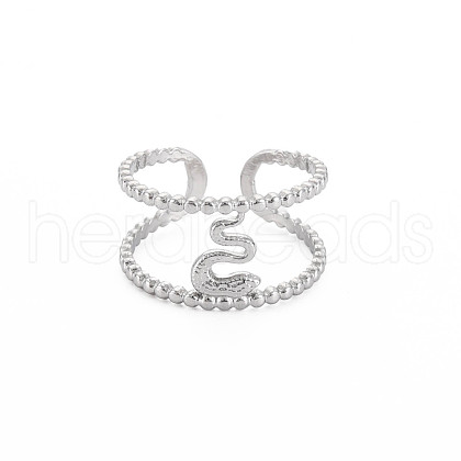 304 Stainless Steel Snake Wide Open Cuff Ring for Women RJEW-S405-239P-1