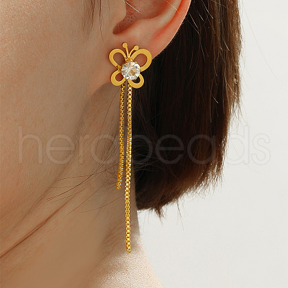 Elegant Hollow Butterfly Tassel Stainless Steel Stud Earrings YA6083-1