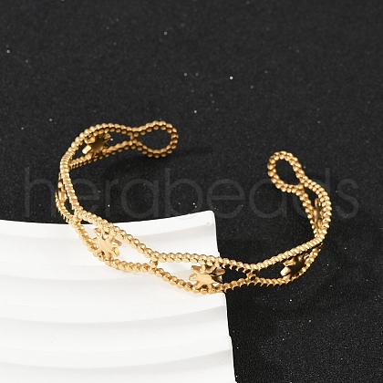 304 Stainless Steel Cuff Bangles for Women BJEW-U045-05G-1