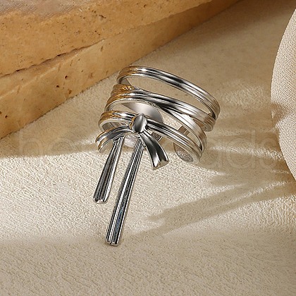 304 Stainless Steel Open Cuff Rings for Women RJEW-U060-01M-P-1