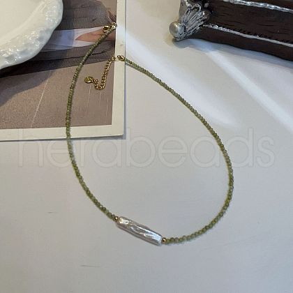 Mother's Day Jewellery Rectangle Natural Baroque Freshwater Keshi Pearl & Faceted Round Cubic Zirconia Beaded Necklaces for Women WG13B90-02-1