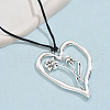 Birth Flower Heart Zinc Alloy Pendant Black Faux Suede Cord Necklaces for Women FS-WGA5BEC-03-1