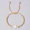 Brass Round Bead Braided Bead Bracelets VB3830-16-1