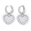 Heart Rack Plating Brass Cubic Zirconia Hoop Earrings with Plastic Pearl Beads EJEW-K245-06P-1