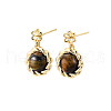 Brass & Tiger-Eye Stud Earring Findings KK-N258-17G-1