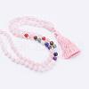 Natural Rose Quartz Tassel Pendant Necklaces NJEW-P193-A03-2
