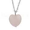 Natural Rose Quartz Faceted Heart Pendant Necklaces NJEW-JN05104-01-2