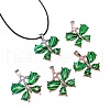 Butterfly Alloy Pave Synthetic Malachite Pendant Imitation Leather Cord Necklaces FS-WG1163A-07-2