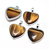 Heart Platinum Plated Brass Natural Tiger Eye Pendants G-F228-10C-RS-1