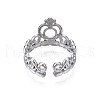 Non-Tarnish 304 Stainless Steel Heart Crown Open Cuff Ring for Women RJEW-S405-259P-3
