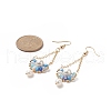 Natural Pearl & Glass Teardrop with Flower Dangle Earrings EJEW-TA00222-01-2