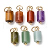 Natural Mixed Gemstone Column Charms with 304 Stainless Steel Jump Rings G-Q032-01-1
