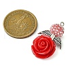 5Pcs 5 Styles Red Rose Flower Resin & Glass Seed Pendants PALLOY-MZ00287-2