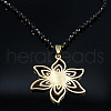 304 Stainless Steel Black Enamel Hollow Cut Flower Pendant Necklaces for Women FS-WG7A592-02-2