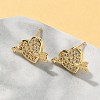 Heart Brass Micro Pave Clear Cubic Zirconia Stud Earrings EJEW-A132-08G-3