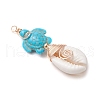 Synthetic Turquoise Bead with Natural Mixed Cowrie Shell Beads and Eco-Friendly Copper Wire and Brass Beads Pendants PALLOY-TA00233-02-4