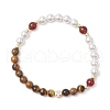 Shell Pearl Bead & Natural Tiger Eye Carnelian Round Beaded Bracelets for Women BJEW-JB11937-02-2