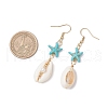 Star with Shell Shape Synthetic Turquoise Beads Dangle Earrings EJEW-JE06398-01-3