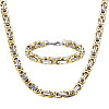Stainless Steel Byzantine Chains Necklaces & Bracelets Sets for Men WG722B3-02-2