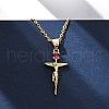 Religion Brass Pave Deep Pink Cubic Zirconia Jesus Cross Pendant Necklaces NJEW-L184-01G-1