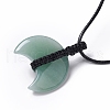 Adjustable Natural Green Aventurine Double Horn Pendant Necklace with Wax Cord for Women NJEW-B086-01G-4