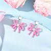 Heart with Bowknot Handmade Glass Seed Beads Dangle Stud Earrings EJEW-MZ00474-04-1