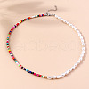 Glass Seed Beaded with Rice Plastic Pearl Beaded Necklaces for Women FS-WGE85A7-01-1
