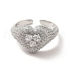 Cubic Zirconia Heart Open Cuff Ring RJEW-C041-04P-05-2