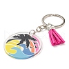 Acrylic Flat Round with Suede Tassel Pendant Keychain KEYC-G060-01E-2