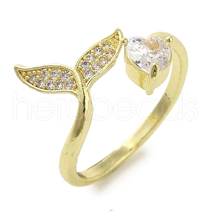 Brass Micro Pave Cubic Zirconia Rings for Women RJEW-E295-35G-1