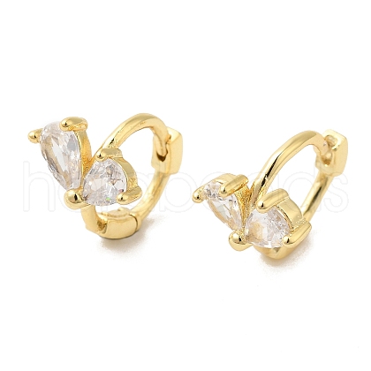 Leaf Cubic Zirconia Hoop Earrings EJEW-P292-01G-1