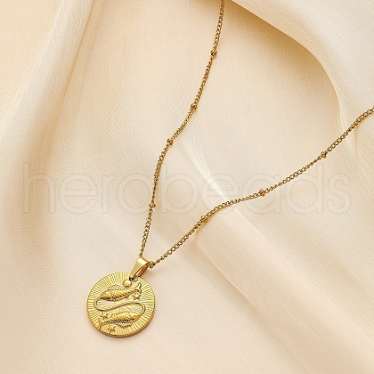 Constellation Coin Stainless Steel Pendant Necklace for Women PW-WG95399-04-1