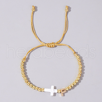 Brass Round Bead Braided Bead Bracelets VB3830-16-1