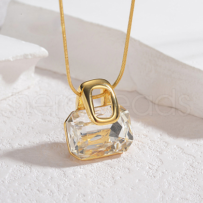 Bag Shaped 304 Stainless Steel Pave Clear Cubic Zirconia Pendant Necklaces for Women FS-WGFC644-02-1