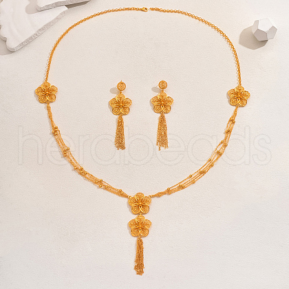 Exaggerated Zinc Alloy Flower Tassel Earrings & Necklaces Set for Women Wedding XD9358-1