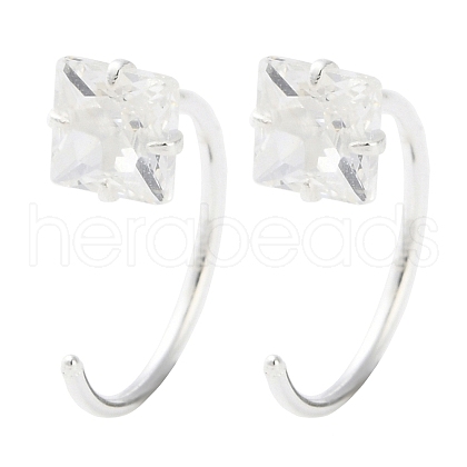 999 Fine Silver Micro Pave Clear Cubic Zirconia Pull Through Earrings EJEW-P296-28F-S-1