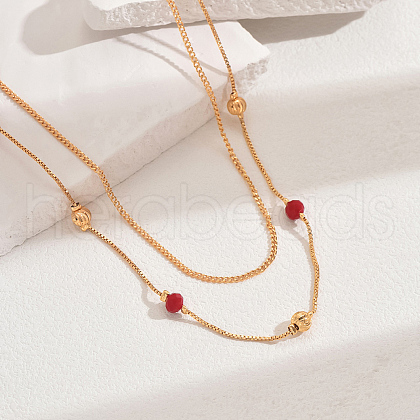 Fashionable Brass & Stone Double Layer Necklaces for Women YE5870-4-1