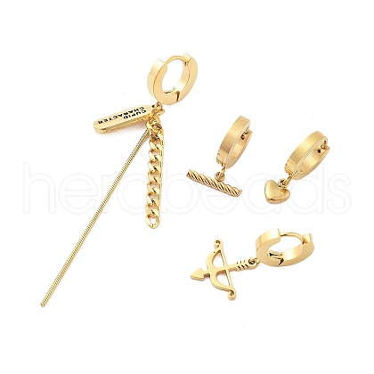 Ion Plating(IP) 304 Stainless Steel Dangle Hoop Earrings for Women EJEW-A114-04G-1