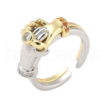 Brass Micro Pave Cubic Zirconia Adjustable Cuff Rings for Women RJEW-C132-08PG-1